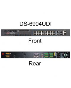 Hikvision DS-6904UDI supports 4-ch@12MP, 8-ch@8MP, 12-ch@5MP, 32-ch@1080p simultaneous decoding, 4 x HDMI