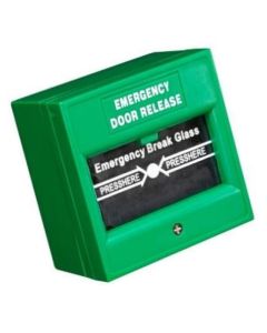 Green single pole break glass unit for emergency door release