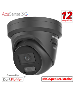 Hikvision DS-2CD23126G3-IS2UY/SL(2.8mm)BLACK 12 MP 2.8mm Acusense Strobe Light and Audible Warning & Smart Hybrid Light, Turret Network Camera, Black