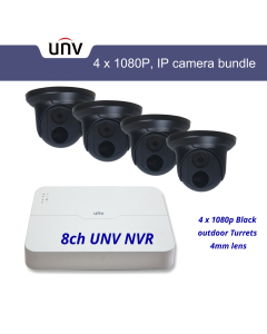 4 x 1080P external Black Turret Domes, with NVR bundle