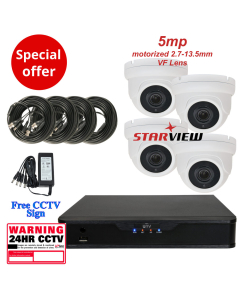 5MP, 4x Motor Vari-focal Lens, Starlight Turret Camera, UNV, HD analogue CCTV kit