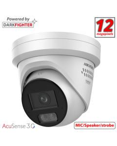 Hikvision DS-2CD23126G3-IS2UY/SL(2.8mm) 12 MP 2.8mm Acusense Strobe Light and Audible Warning & Smart Hybrid Light, Turret Network Camera, White 