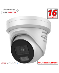 Hikvision DS-2CD23166G3-IS2UY/SL(2.8mm) 12 MP 2.8mm Acusense Strobe Light and Audible Warning & Smart Hybrid Light, Turret Network Camera, White 